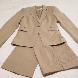 BR Tan one-button blazer and wide leg pant suit
